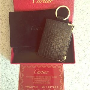 Cartier black leather key chain / photo holder.